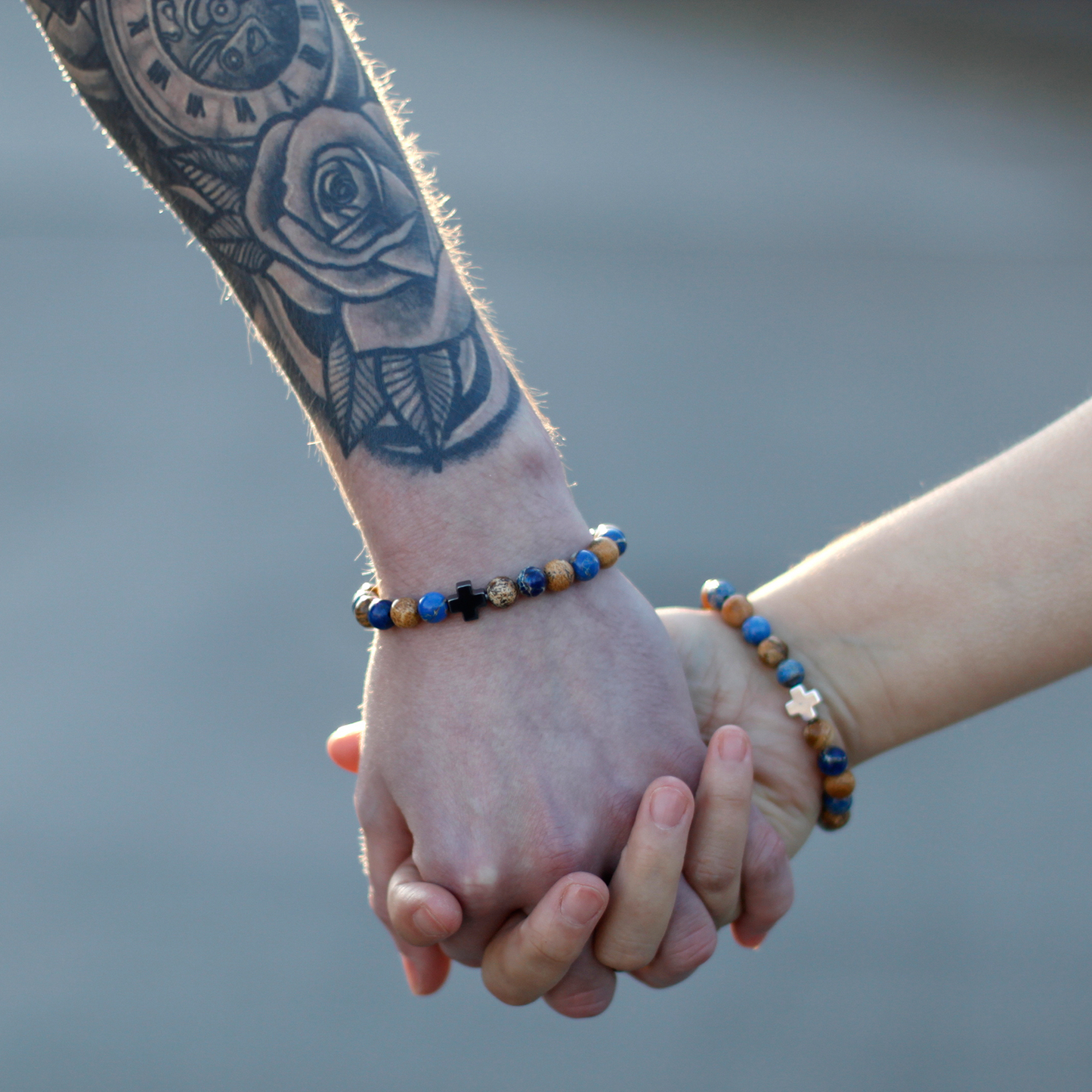 Set of 2 Gemstones Friendship Bracelets - Eternity - Leopard Skin Jasper & Lava Stone - BEYRUN