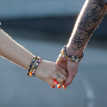 Set of 2 Gemstones Friendship Bracelets - Eternity - Leopard Skin Jasper & Lava Stone - BEYRUN