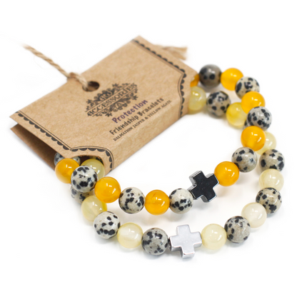 Set of 2 Gemstones Friendship Bracelets - Protection - Dalmatian Jasper & Yellow Agate - BEYRUN