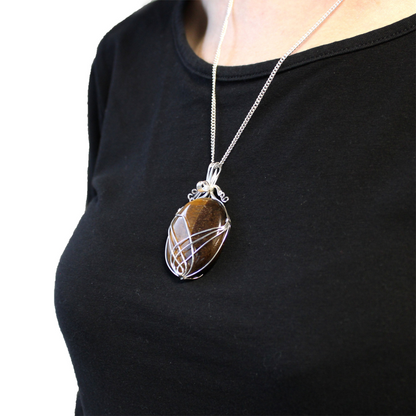 Elegant Swirl Wrapped Tiger Eye Gemstone Necklace - 50cm Chain - BEYRUN