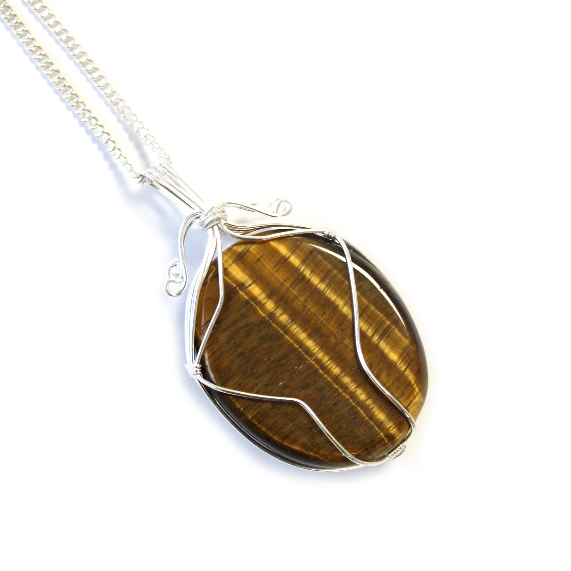 Elegant Swirl Wrapped Tiger Eye Gemstone Necklace - 50cm Chain - BEYRUN