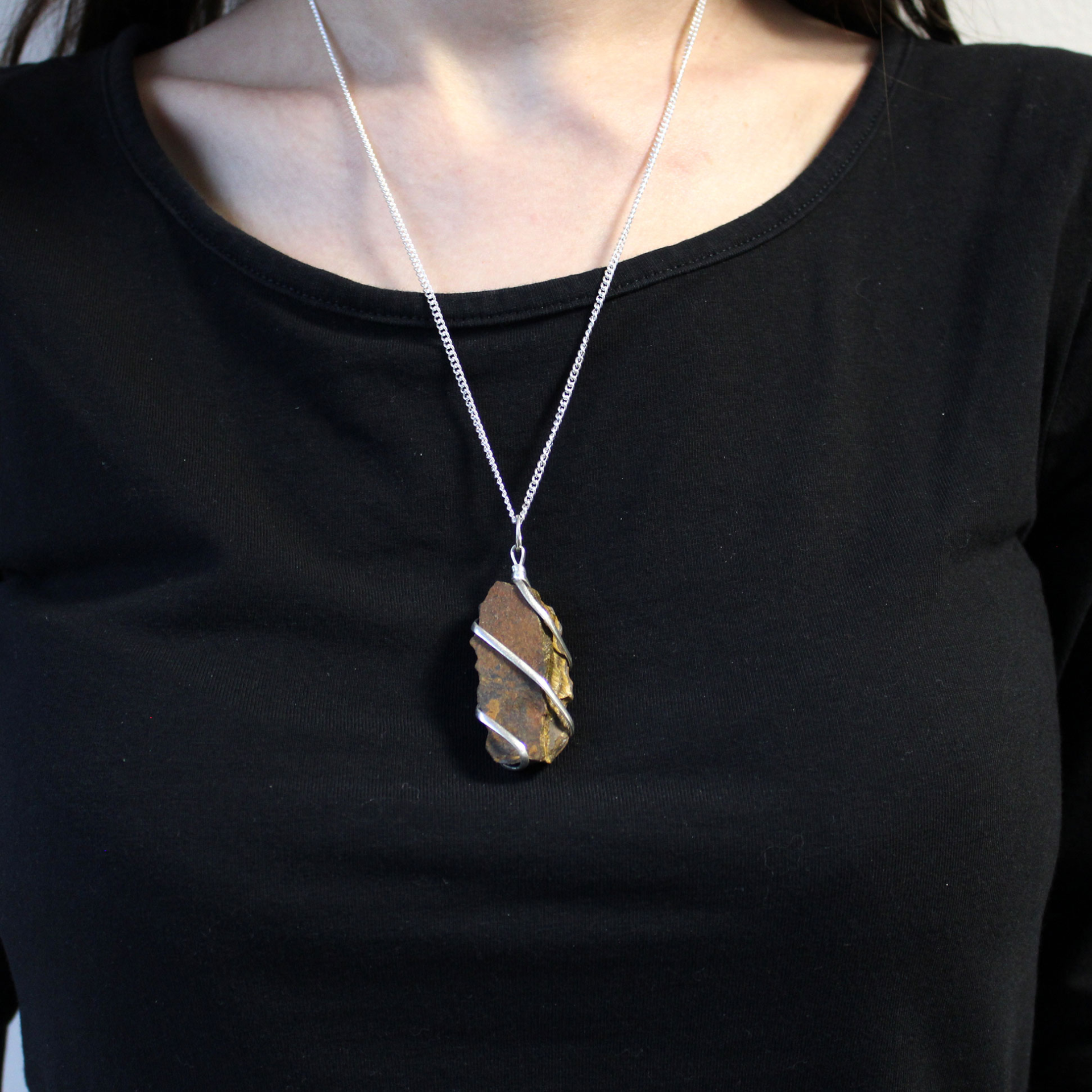 Cascade Wrapped Gemstone Necklace - Rough Tiger Eye: Natural Elegance & Courage - BEYRUN