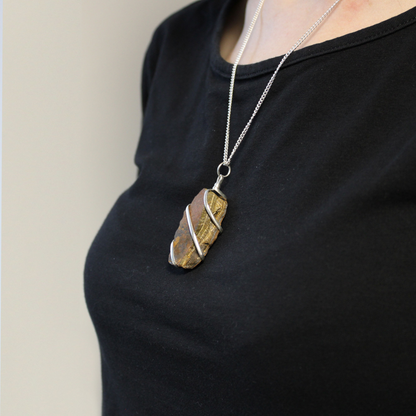 Cascade Wrapped Gemstone Necklace - Rough Tiger Eye: Natural Elegance & Courage - BEYRUN