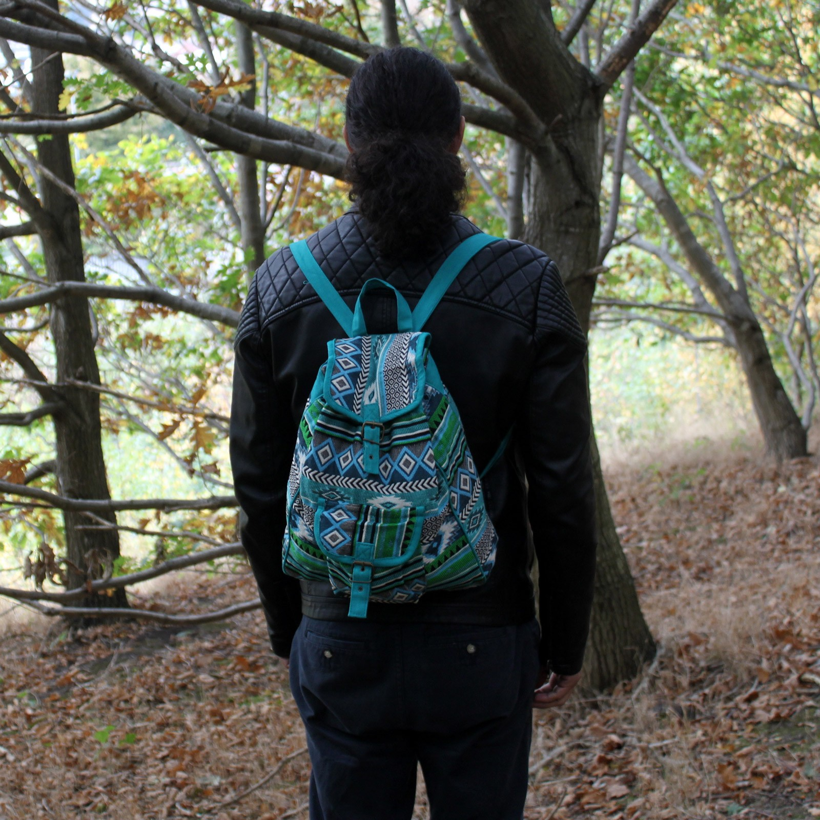 Jacquard Bag - Teal Backpack | Stylish & Functional Travel Companion - BEYRUN