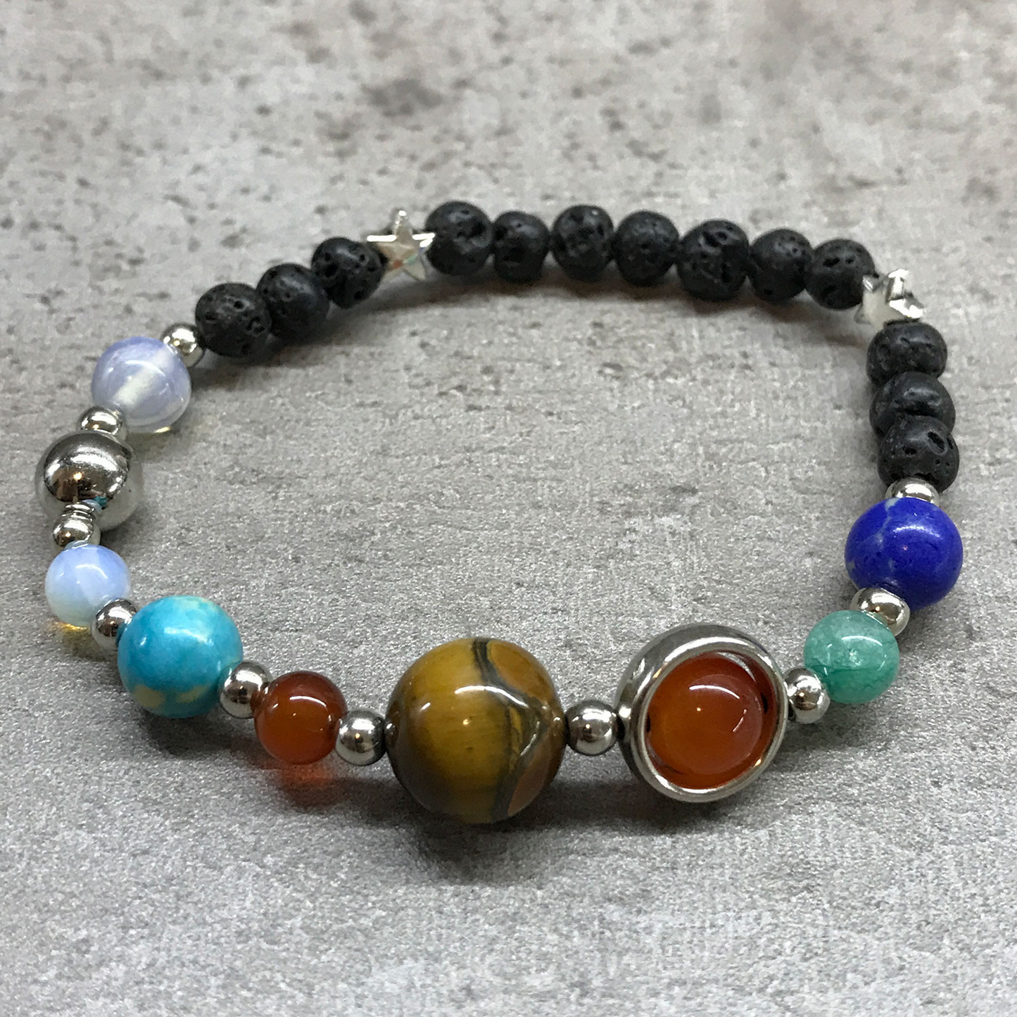 Lava Stone Bracelet - Silver Solar System | Unique Gemstone Jewelry for Aromatherapy & Style - BEYRUN