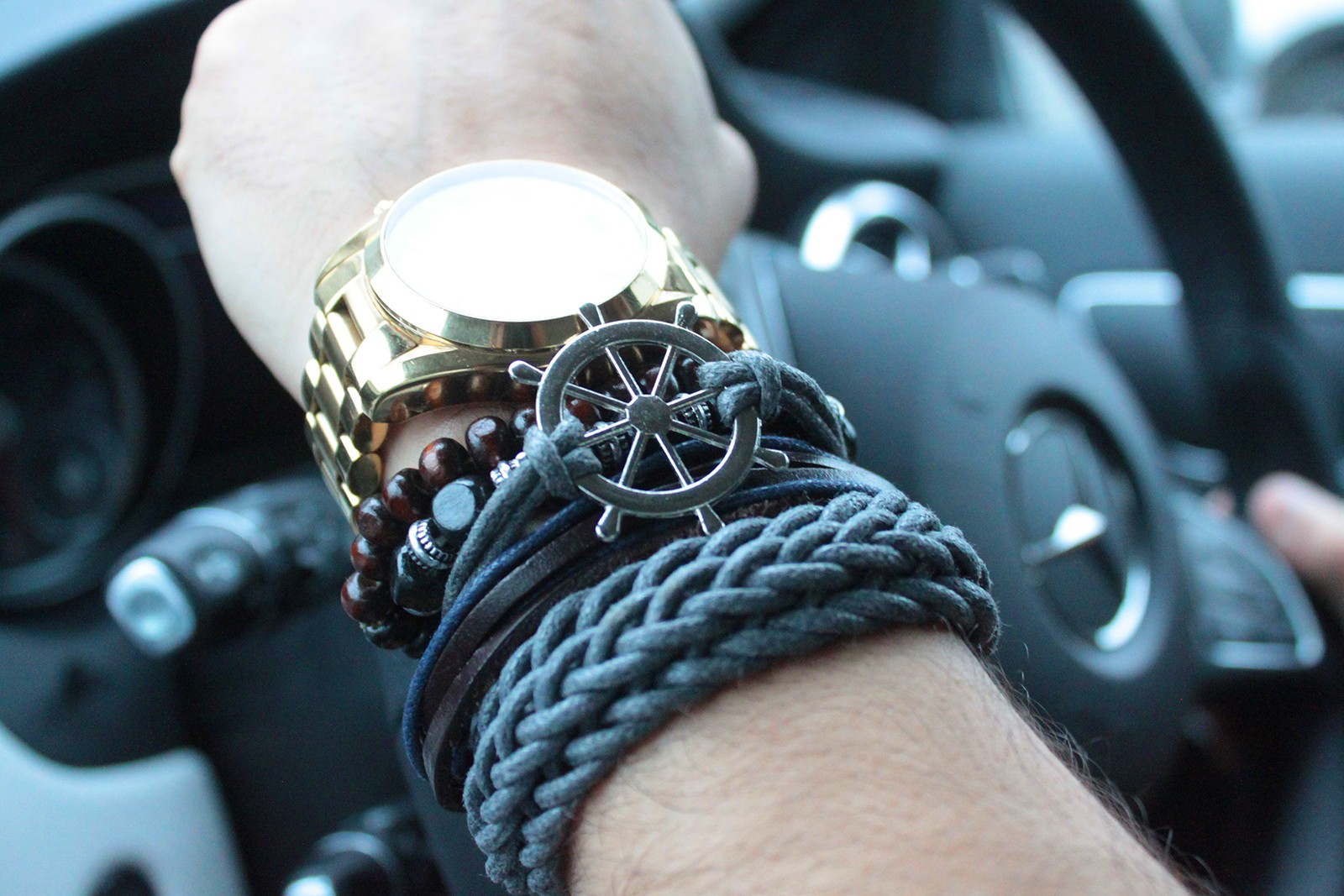 Elegant Mens Bracelet Sets - Dark & Handsome | Leather & Metal Charms - BEYRUN