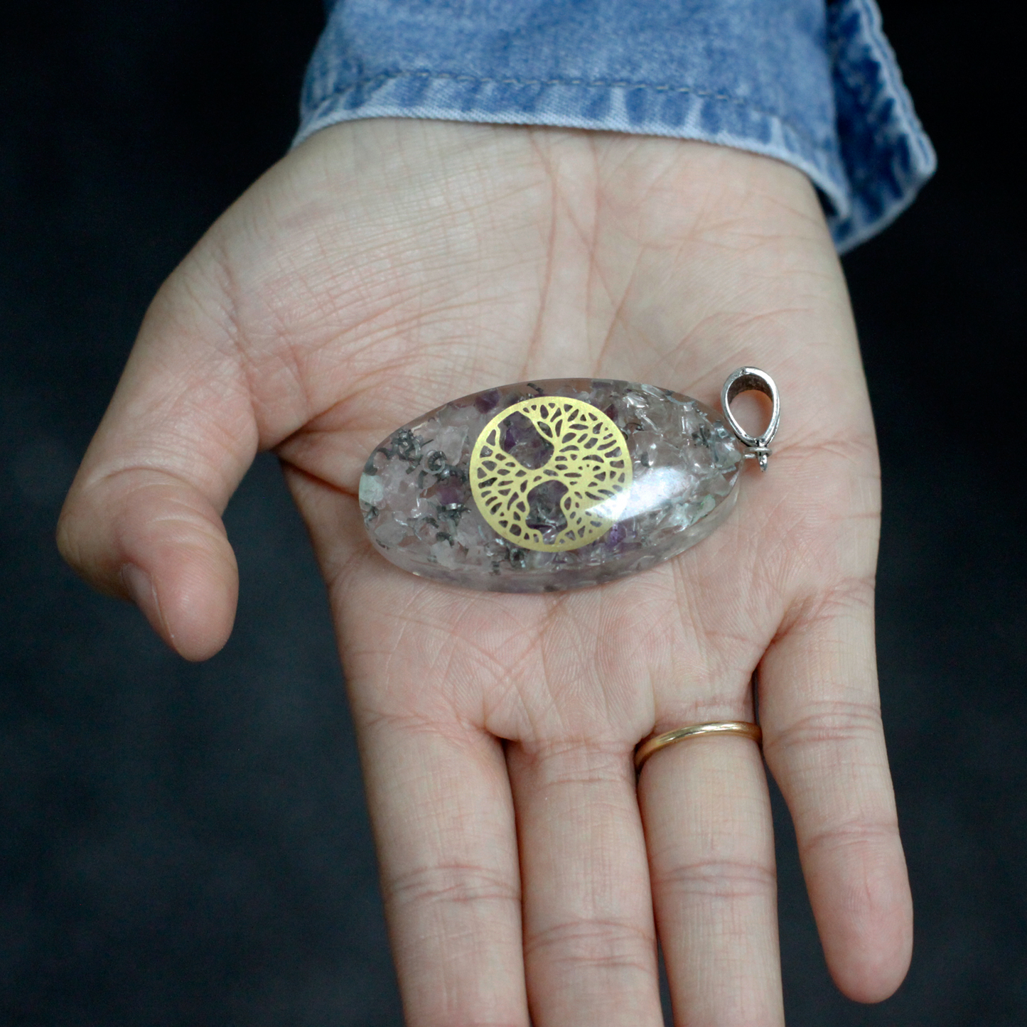 Orgonite Power Pendant - 7 Stone Chakra Oval with Tree | Healing & EMF Protection - BEYRUN