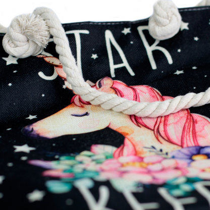 Rope Handle Bag - Star Keeper Unicorn | Durable Canvas Beach Tote with Soft Rope Handles - BEYRUN