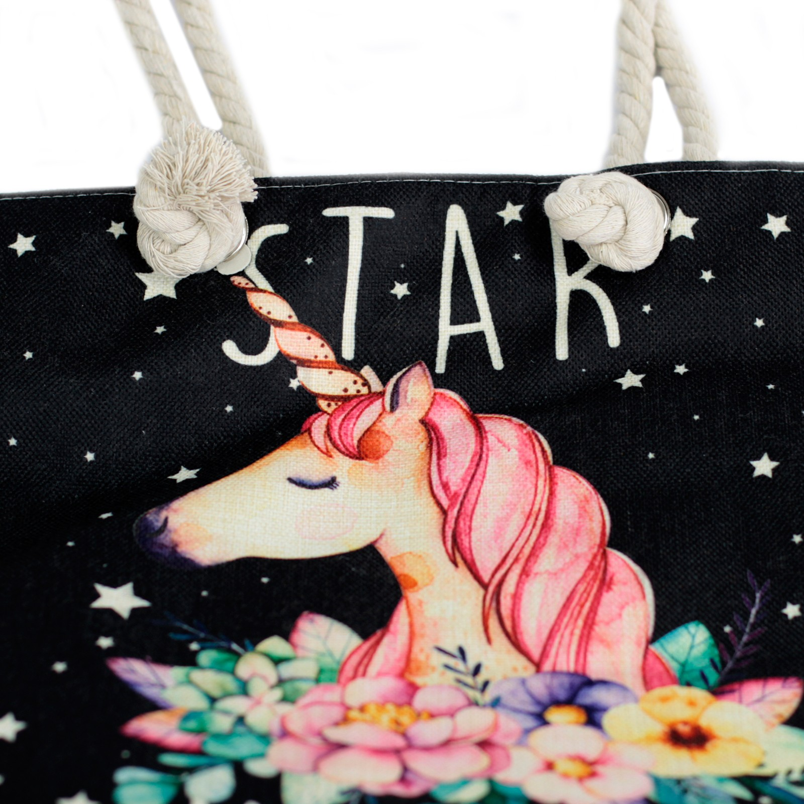 Rope Handle Bag - Star Keeper Unicorn | Durable Canvas Beach Tote with Soft Rope Handles - BEYRUN