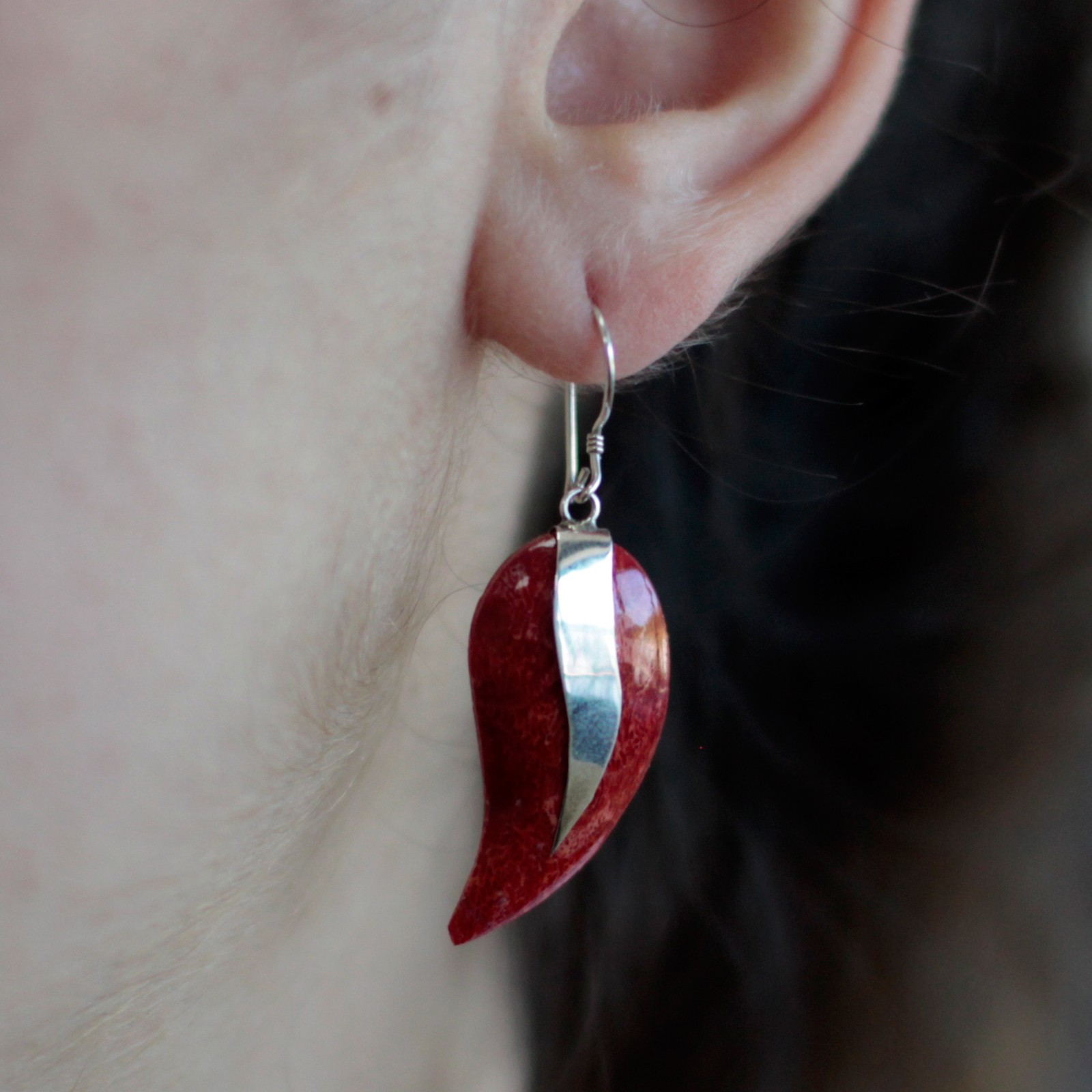 Elegant 925 Silver Mango Coral Earrings - Handcrafted in Bali - BEYRUN