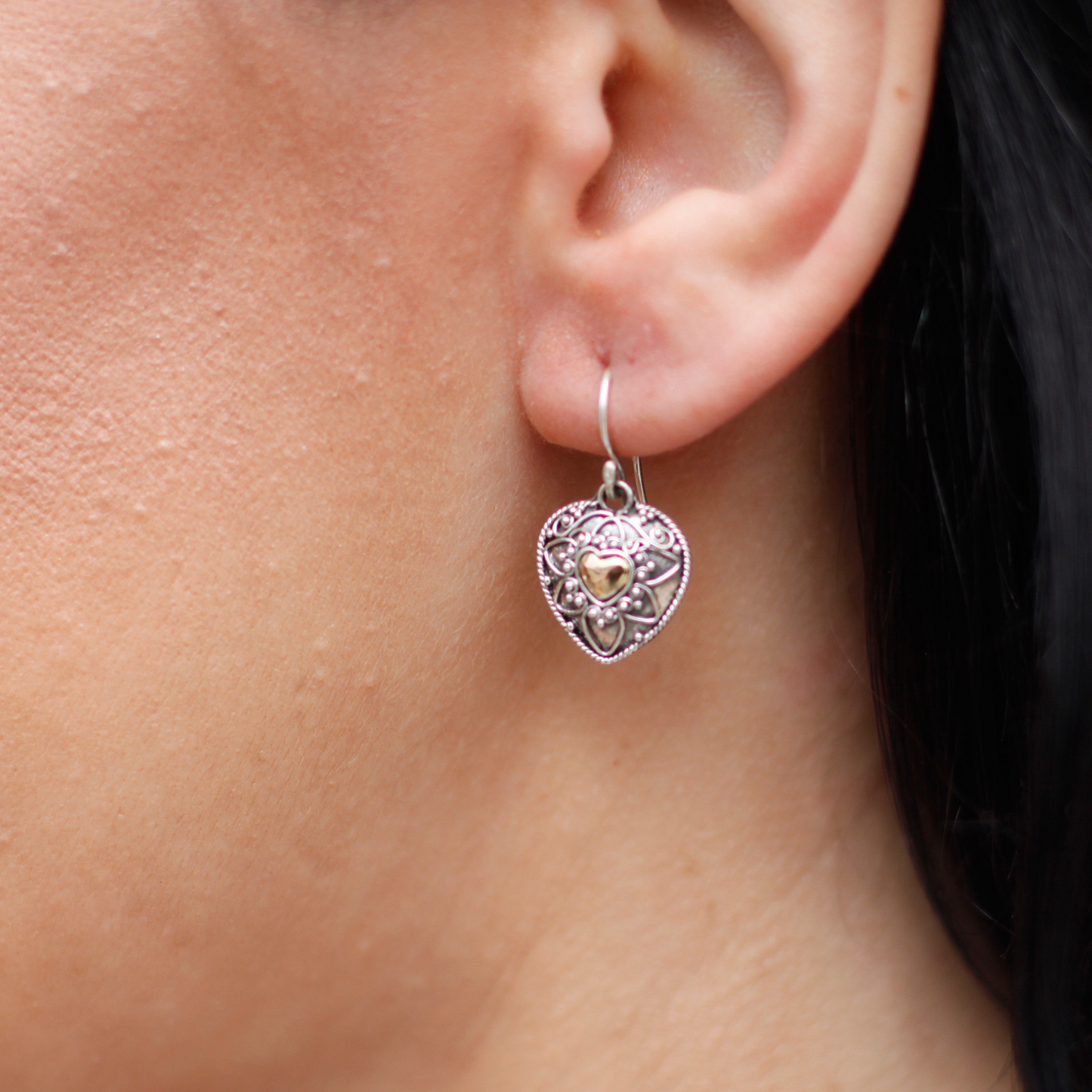 Silver & Gold Mandala Hearts Earrings – Ethically Sourced, Elegant, Exotic Jewelry - BEYRUN