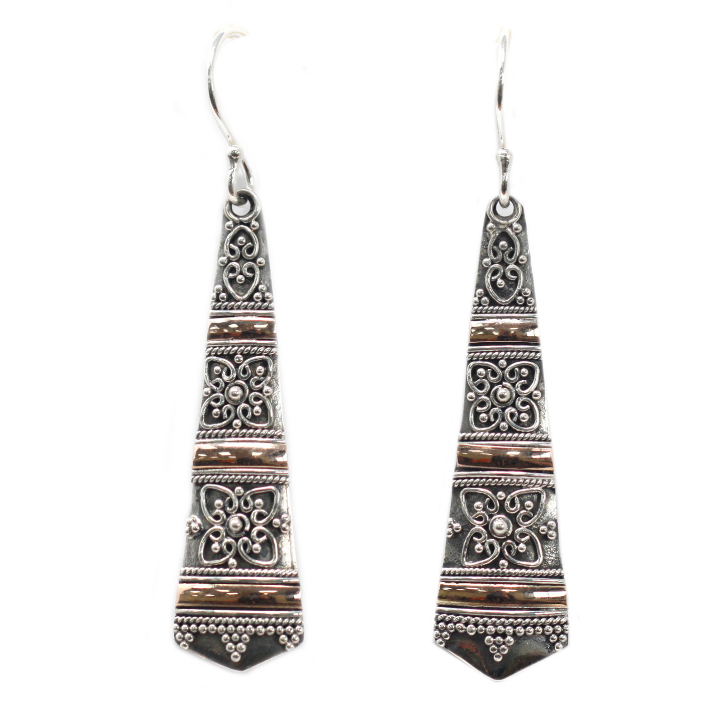 Silver & Gold Earring - Tribal Drops | Exotic Mixed Metal Jewelry