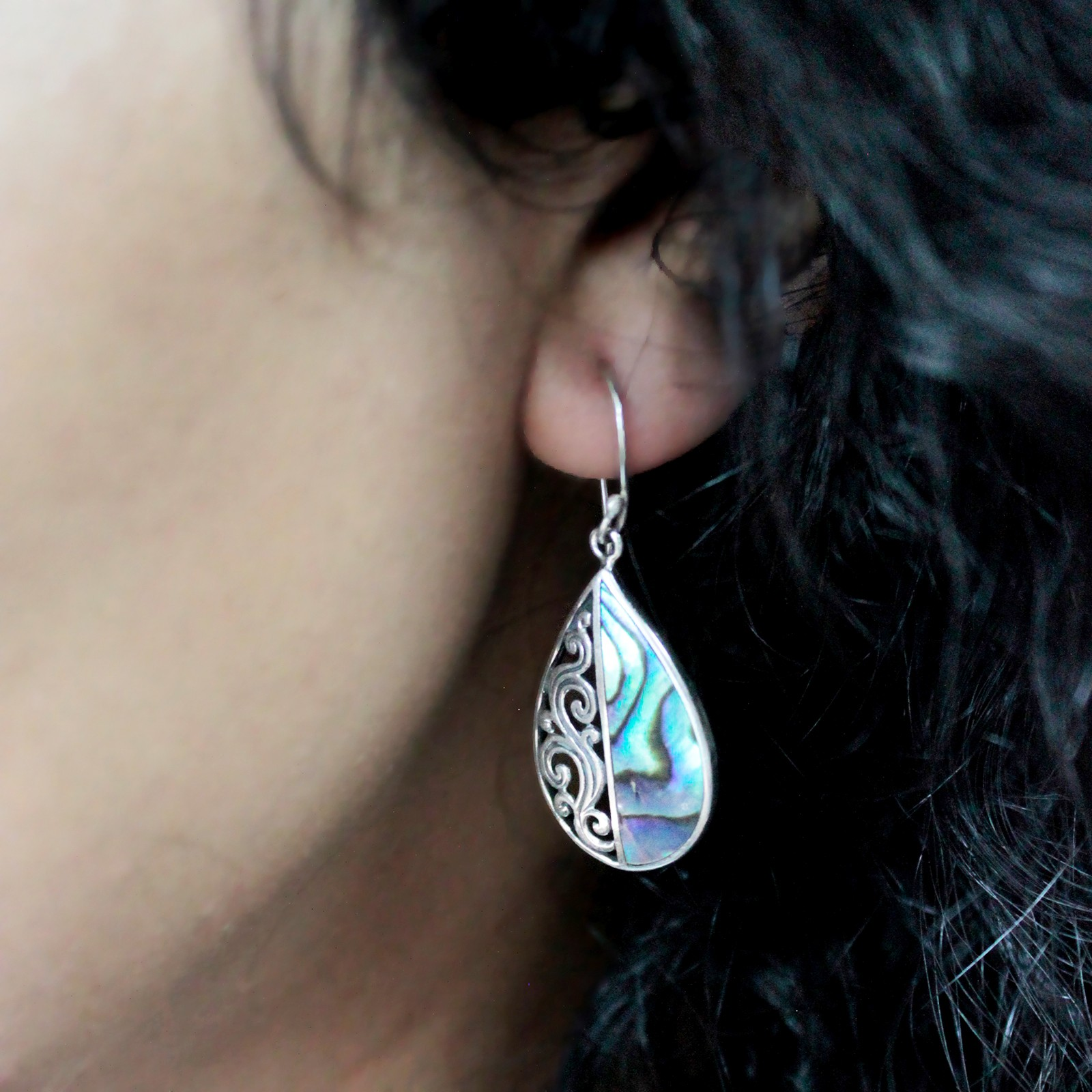 Classic Abalone Shell & Silver Disc Earrings - Handcrafted in Bali - BEYRUN