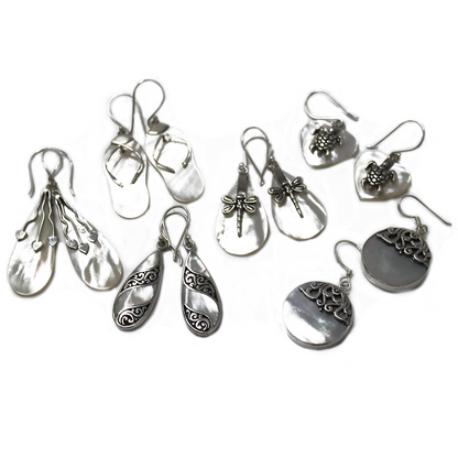 Elegant Shell & Silver Flip-Flop Earrings - Handmade in Bali - MOP - BEYRUN