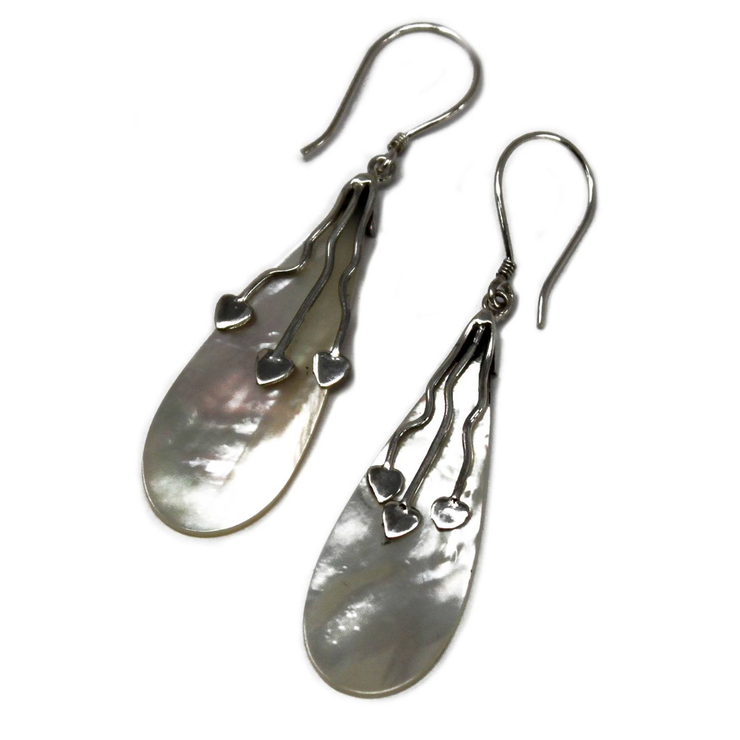 Shell & Silver Earrings - Three Hearts - MOP | Exquisite Handmade Jewelry - BEYRUN