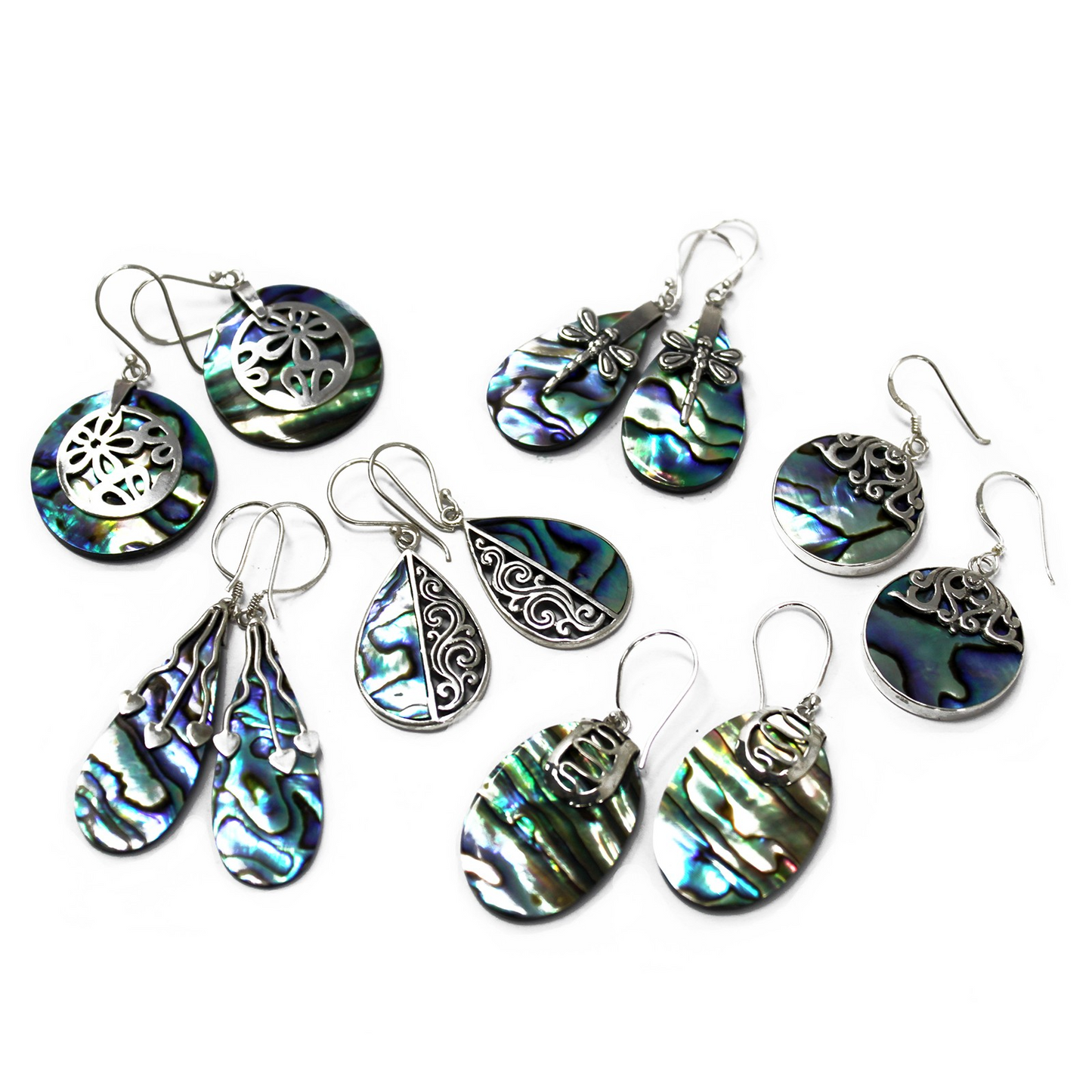 Shell & Silver Earrings - Three Hearts Abalone - Handcrafted 925 Silver - Unique Balinese Design - BEYRUN