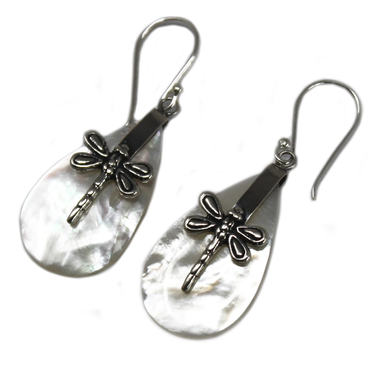 Elegant Shell & Silver Earrings - Dragonflies Design | Handcrafted in Bali - BEYRUN