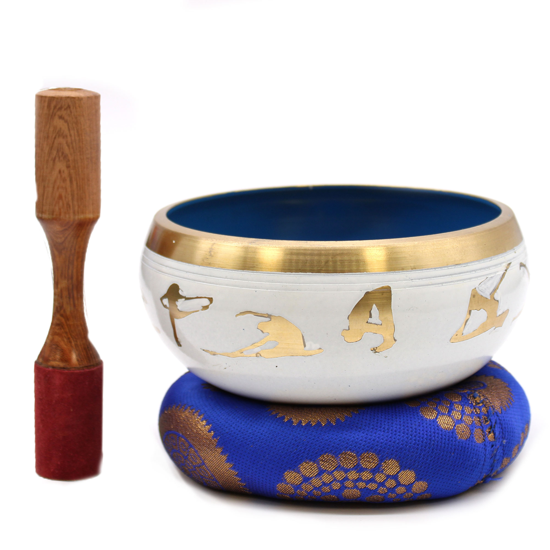 Lrg Yoga Moves Singing Bowl Set - White/Blue 14cm | Enhance Your Meditation & Mindfulness - BEYRUN