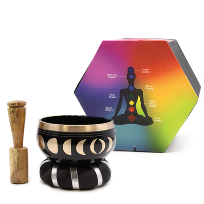 Moon Phase Singing Bowl Set - Black, 10.7cm | Meditation, Yoga, Sound Healing - BEYRUN