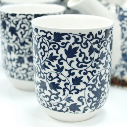 Elegant Blue Pattern Herbal Teapot Set with Infuser & Six Ceramic Cups - Perfect Gift for Tea Lovers - BEYRUN