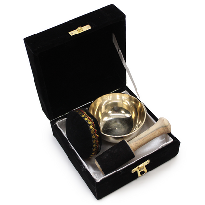 Brass Singing Bowl Gift Set - 9cm | Tibetan Sound Therapy, Meditation & Mindfulness Kit - BEYRUN