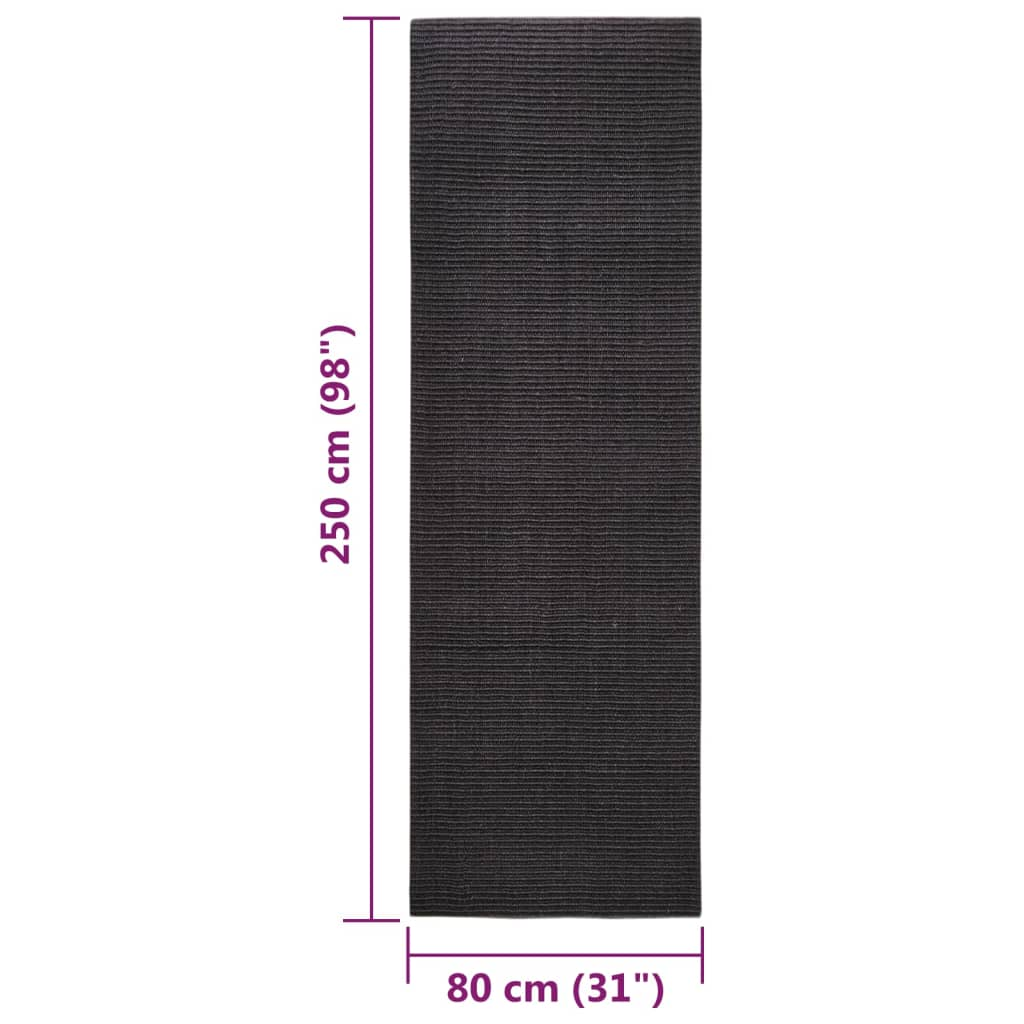 vidaXL Natural Sisal Rug - 80x250 cm | Black | Durable & Versatile - BEYRUN