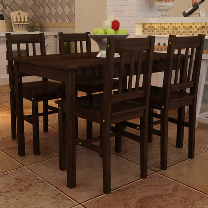 vidaXL Dining Set 5 Pieces Pine Wood Brown - Elegant, Durable, and Easy to Assemble - BEYRUN