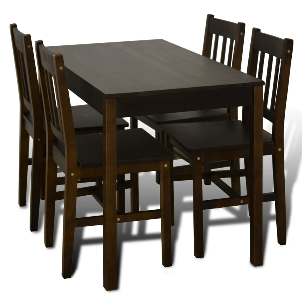 vidaXL Dining Set 5 Pieces Pine Wood Brown - Elegant, Durable, and Easy to Assemble - BEYRUN