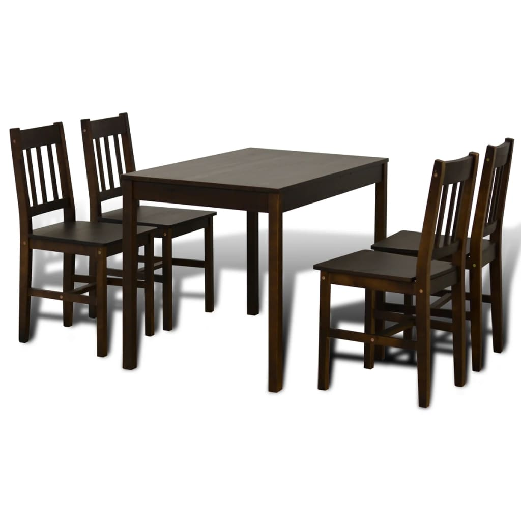 vidaXL Dining Set 5 Pieces Pine Wood Brown - Elegant, Durable, and Easy to Assemble - BEYRUN