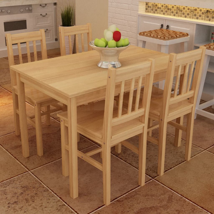 vidaXL 5-Piece Pine Wood Dining Set - Natural Finish, Solid & Elegant Design - BEYRUN