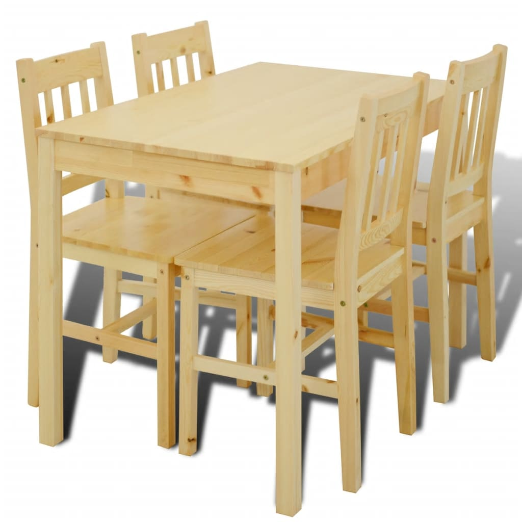 vidaXL 5-Piece Pine Wood Dining Set - Natural Finish, Solid & Elegant Design - BEYRUN