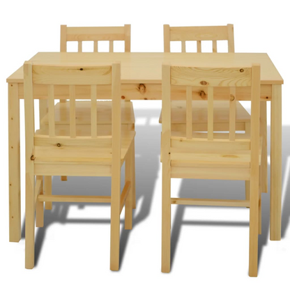 vidaXL 5-Piece Pine Wood Dining Set - Natural Finish, Solid & Elegant Design - BEYRUN