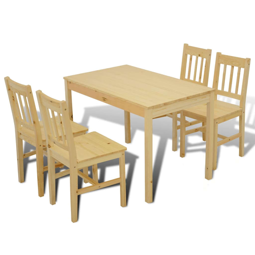 vidaXL 5-Piece Pine Wood Dining Set - Natural Finish, Solid & Elegant Design - BEYRUN