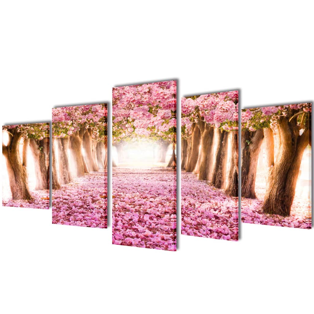 Cherry Blossom Canvas Wall Print Set, 5-Panels, 200 x 100 cm – Perfect for Home Decor - BEYRUN