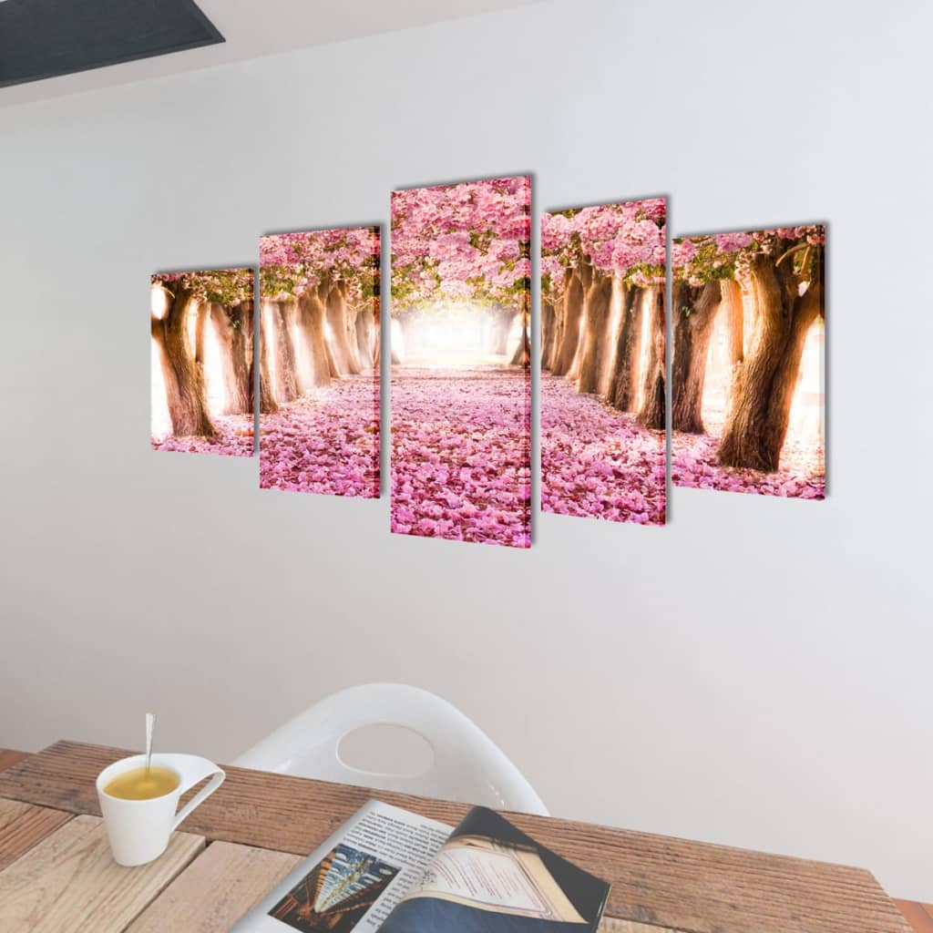 Cherry Blossom Canvas Wall Print Set, 5-Panels, 200 x 100 cm – Perfect for Home Decor - BEYRUN