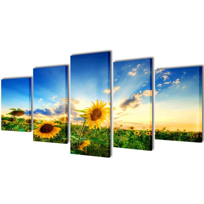 Stunning Canvas Wall Print Set - Sunflower Design (200 x 100 cm) - 5 Panels - BEYRUN