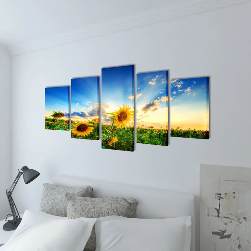 Stunning Canvas Wall Print Set - Sunflower Design (200 x 100 cm) - 5 Panels - BEYRUN