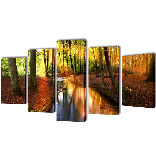 vidaXL 5-Panel Canvas Wall Print Set Forest 200 x 100 cm - High-Quality Waterproof Artwork for Living Room, Bedroom & Dining Room - BEYRUN