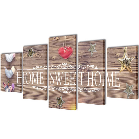 Canvas Wall Print Set - Home Sweet Home Design - 100 x 50 cm - 5-Panel Waterproof Canvas Art - Ready to Hang - BEYRUN