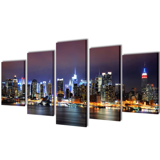 Vibrant New York Skyline Canvas Wall Print Set - 200 x 100 cm, 5-Panels - BEYRUN