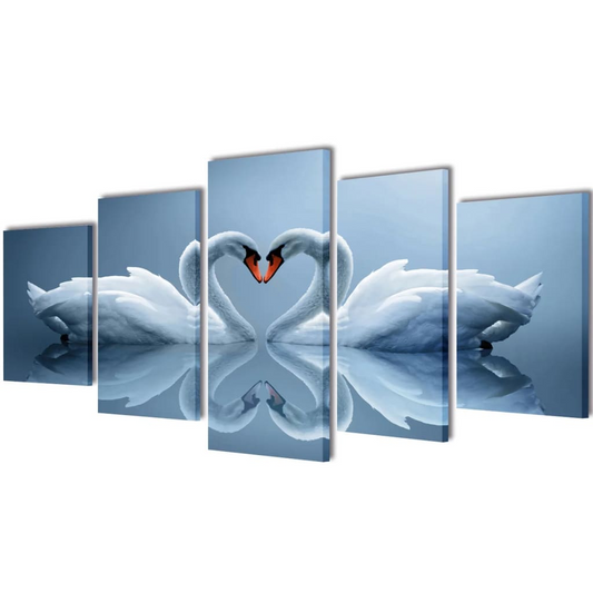 vidaXL 5-Panel Canvas Wall Print Set Swan | 200 x 100 cm Romantic Wall Art - BEYRUN