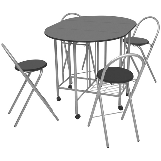 vidaXL Five Piece Folding Dining Set - Stylish & Space-Saving Black MDF Dining Solution - BEYRUN