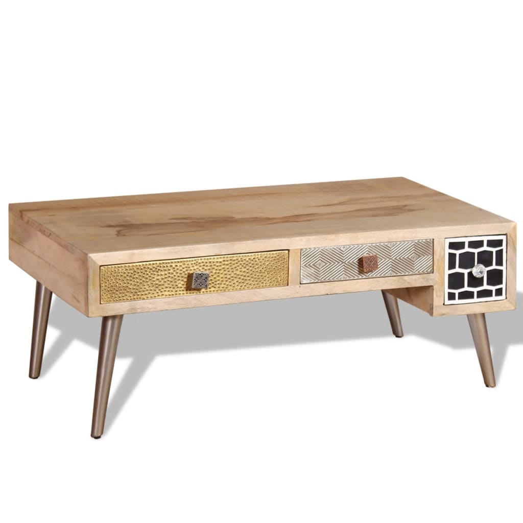 vidaXL Coffee Table with Drawers - Solid Mango Wood, Vintage Style, 105x55x41 cm - BEYRUN