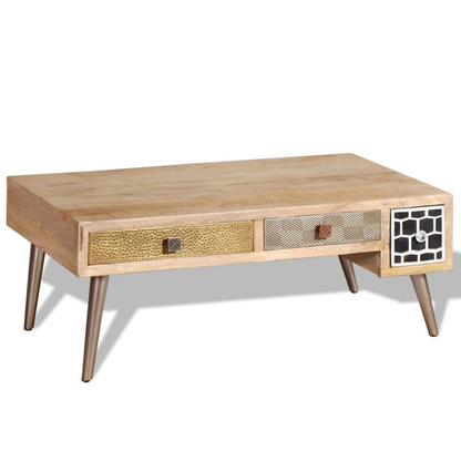 vidaXL Coffee Table with Drawers - Solid Mango Wood, Vintage Style, 105x55x41 cm - BEYRUN