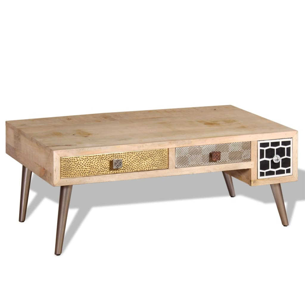 vidaXL Coffee Table with Drawers - Solid Mango Wood, Vintage Style, 105x55x41 cm - BEYRUN