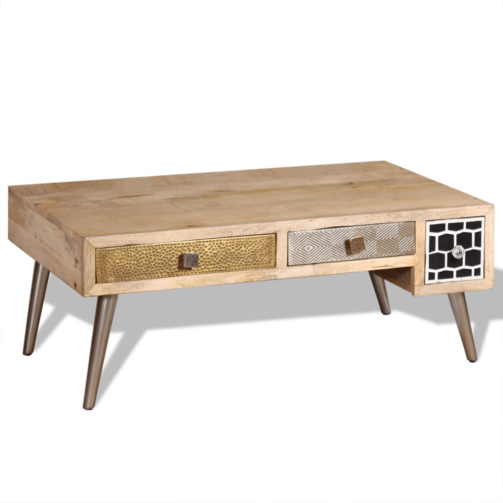 vidaXL Coffee Table with Drawers - Solid Mango Wood, Vintage Style, 105x55x41 cm - BEYRUN