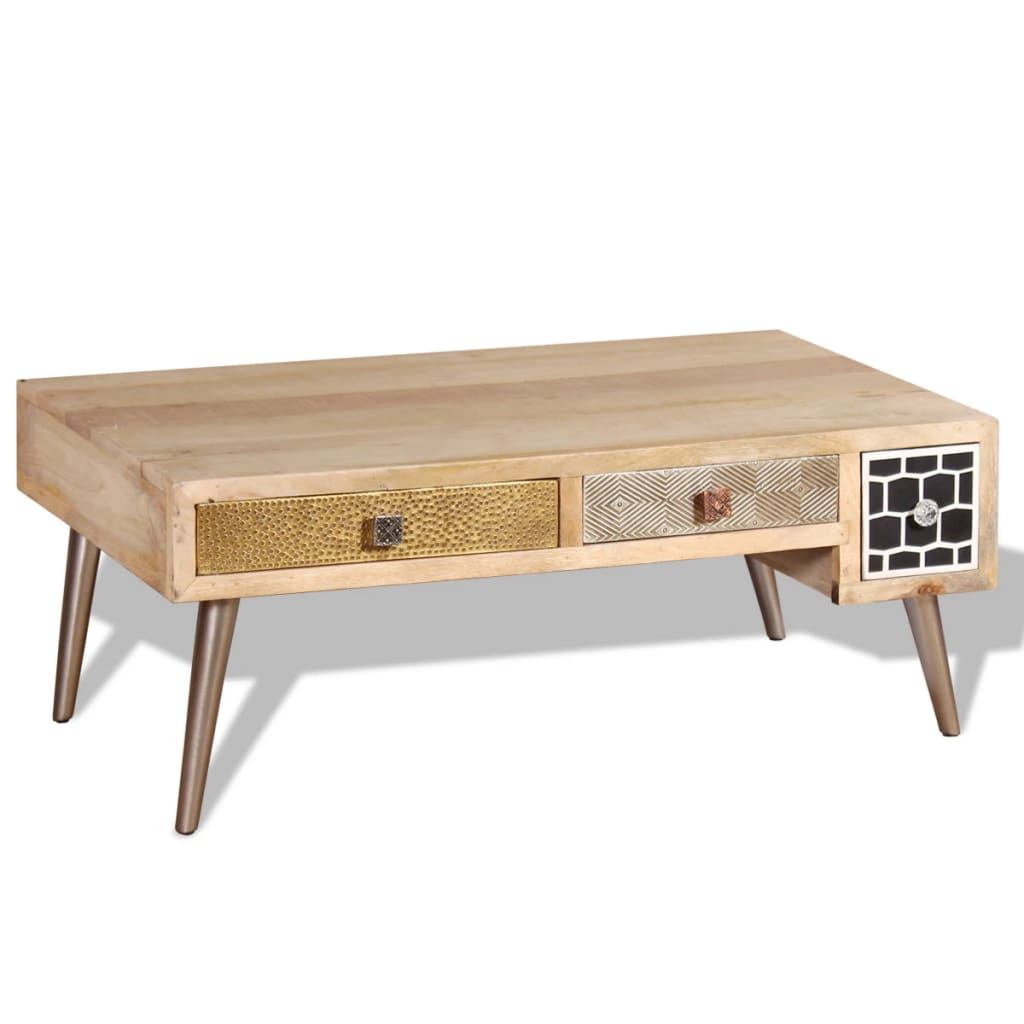 vidaXL Coffee Table with Drawers - Solid Mango Wood, Vintage Style, 105x55x41 cm - BEYRUN