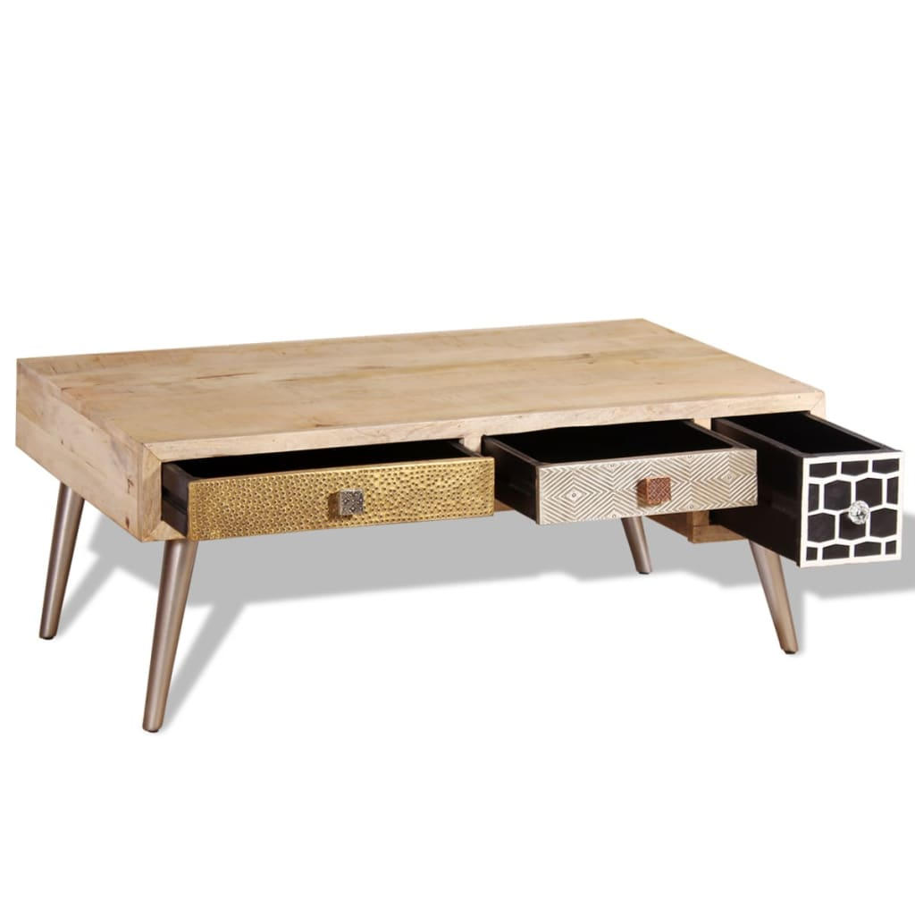 vidaXL Coffee Table with Drawers - Solid Mango Wood, Vintage Style, 105x55x41 cm - BEYRUN