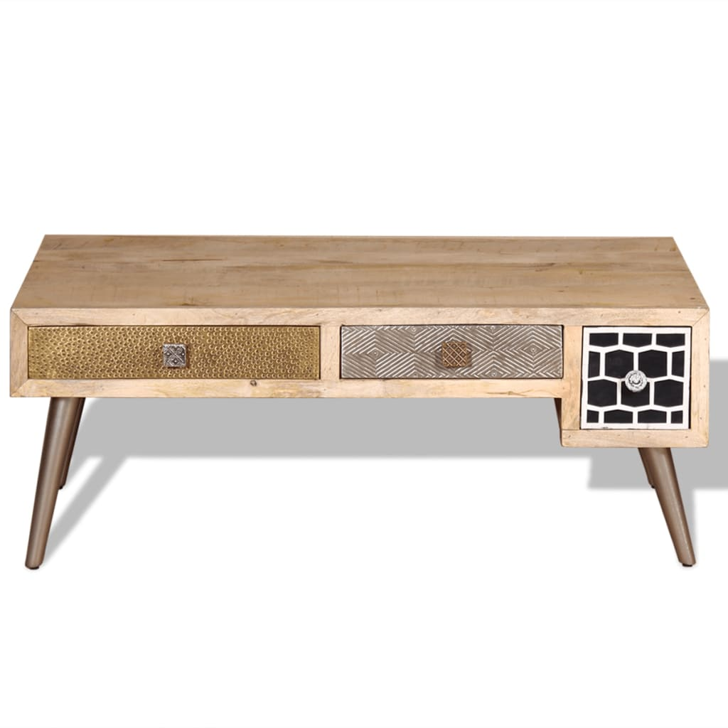 vidaXL Coffee Table with Drawers - Solid Mango Wood, Vintage Style, 105x55x41 cm - BEYRUN