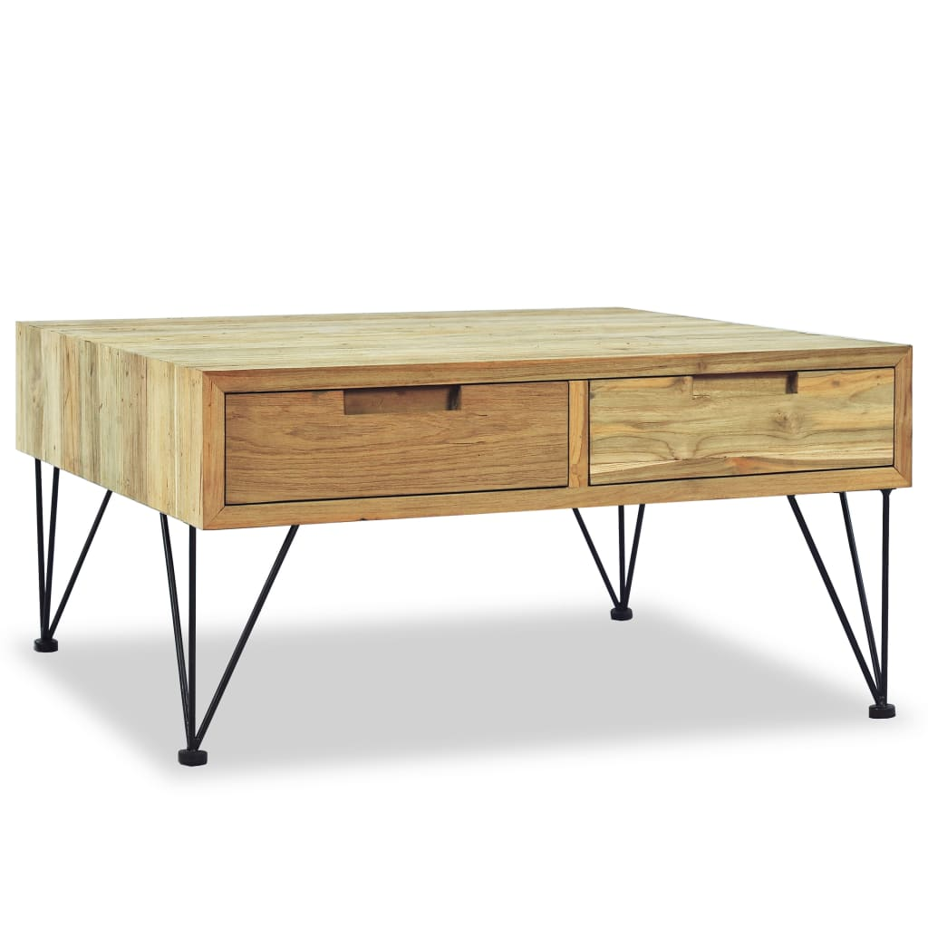 vidaXL Solid Teak Coffee Table with Drawers - Rustic Charm, 80x80x40 cm - BEYRUN